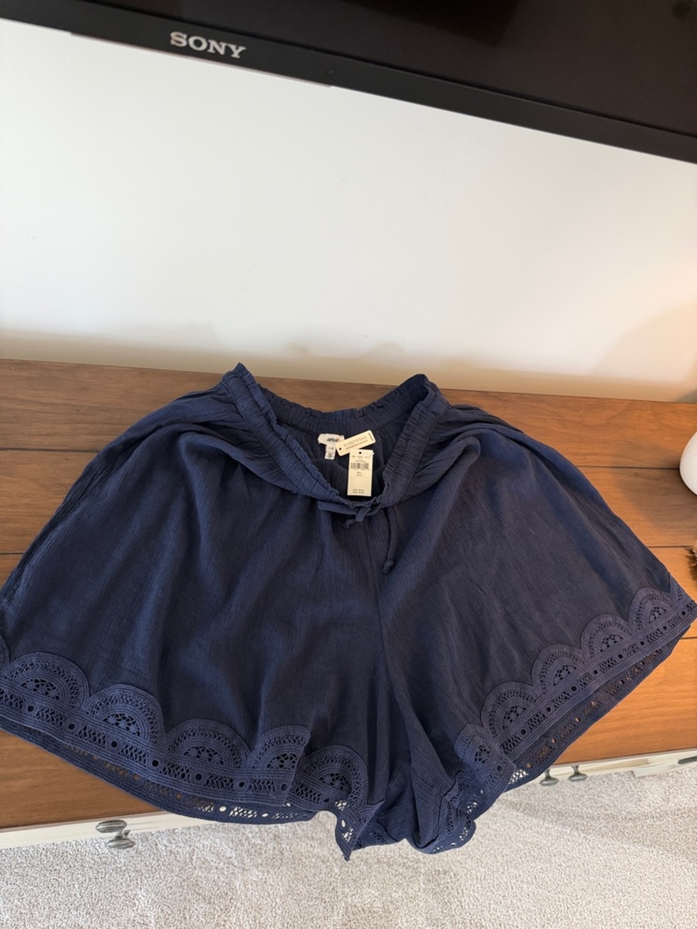 aerie Navy Blue Crochet Trim Lounge Shorts